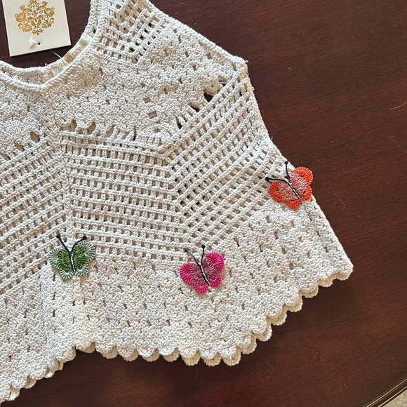 Brand New Rebellion Again Cream Crochet Tank Top Boho Crop Butterfly Cotton - Picture 2 of 15